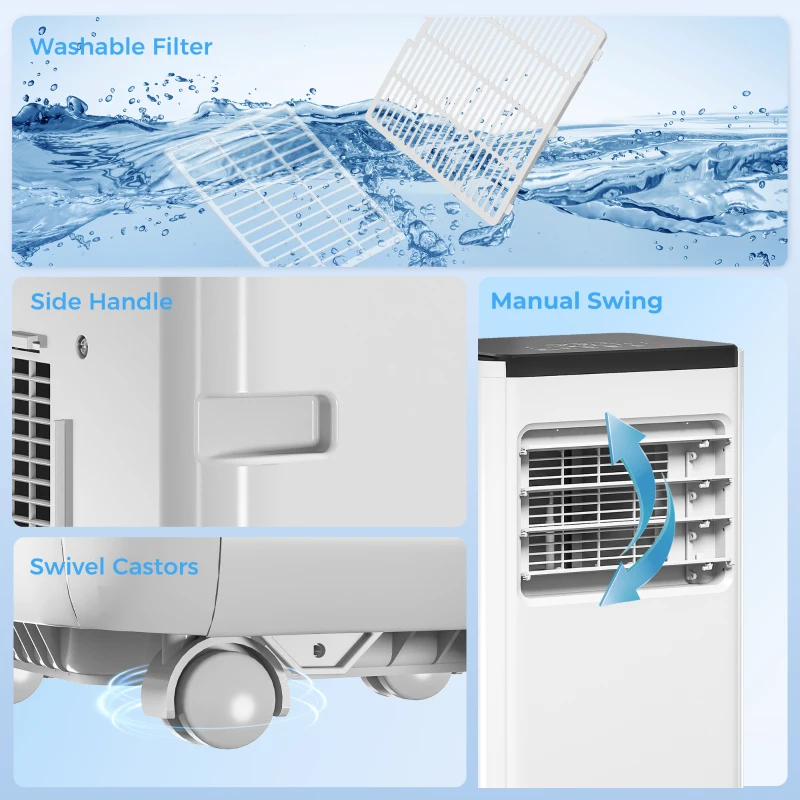 HOMCOM 8000 BTU Portable 4-in-1 Air Conditioner with Cool, Dehumidifier, Fan, Sleep, WiFi Voice Remote Control, White