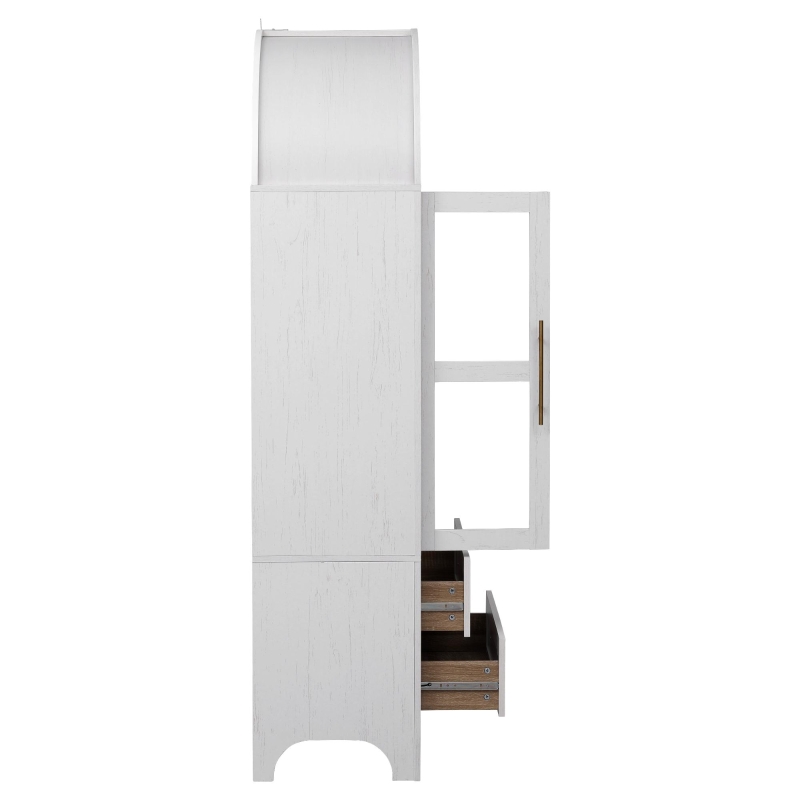 Arched Kitchen Pantry Cabinet with 2 Large Drawers, Stylish Storage Cabinet with Adjustable Shelves, 30'' L x 15.5'' W x 71'' H, White