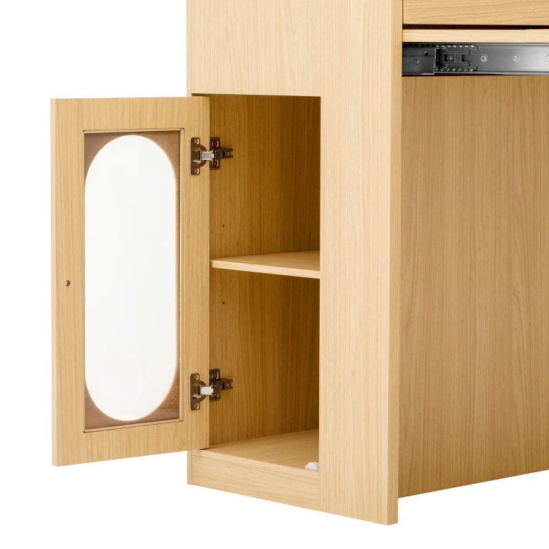 Extendable Dining Table with Folding Tabletop, Multi-Functional Kitchen Island with Drawers, 57.5" L x 32.5" W x 38" H, Creamy White+Natural