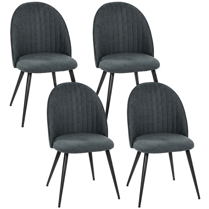 HOMCOM Set of 4 Modern Dining Chairs, Velvet Upholstered Kitchen Chairs with Steel Legs for Living Room, Dark Grey
