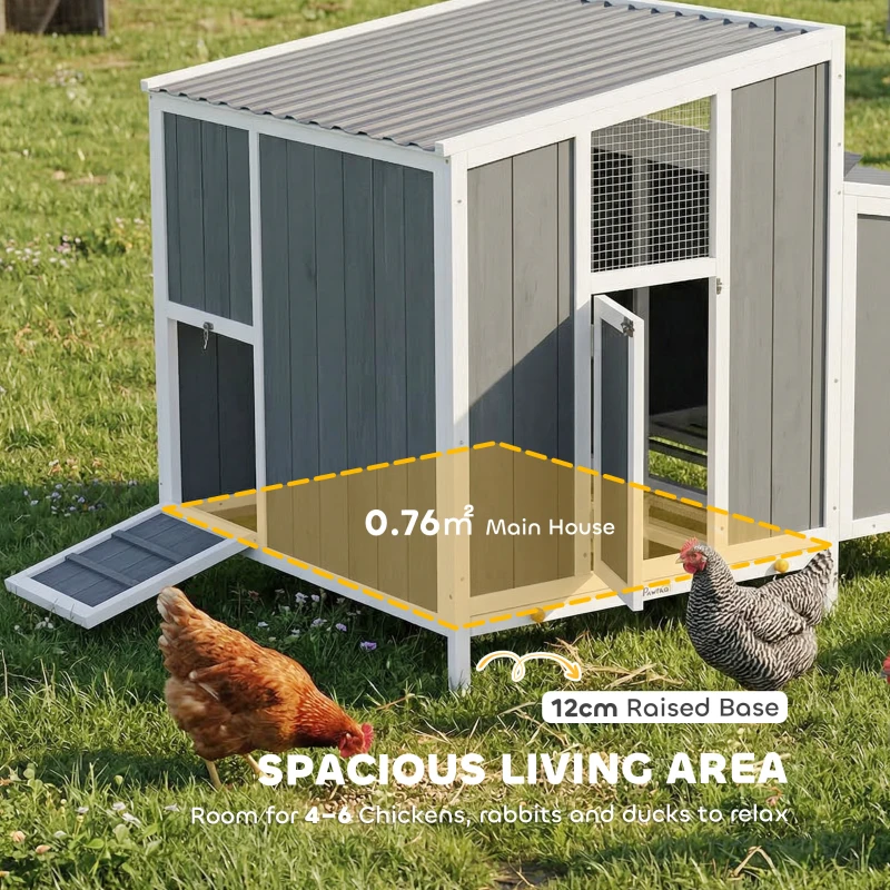 PawHut Chicken Coop, Wooden Chicken House for 4-6 Hens, Outdoor Hen House with Nesting Box, Pull-Out Tray and Weatherproof Roof
