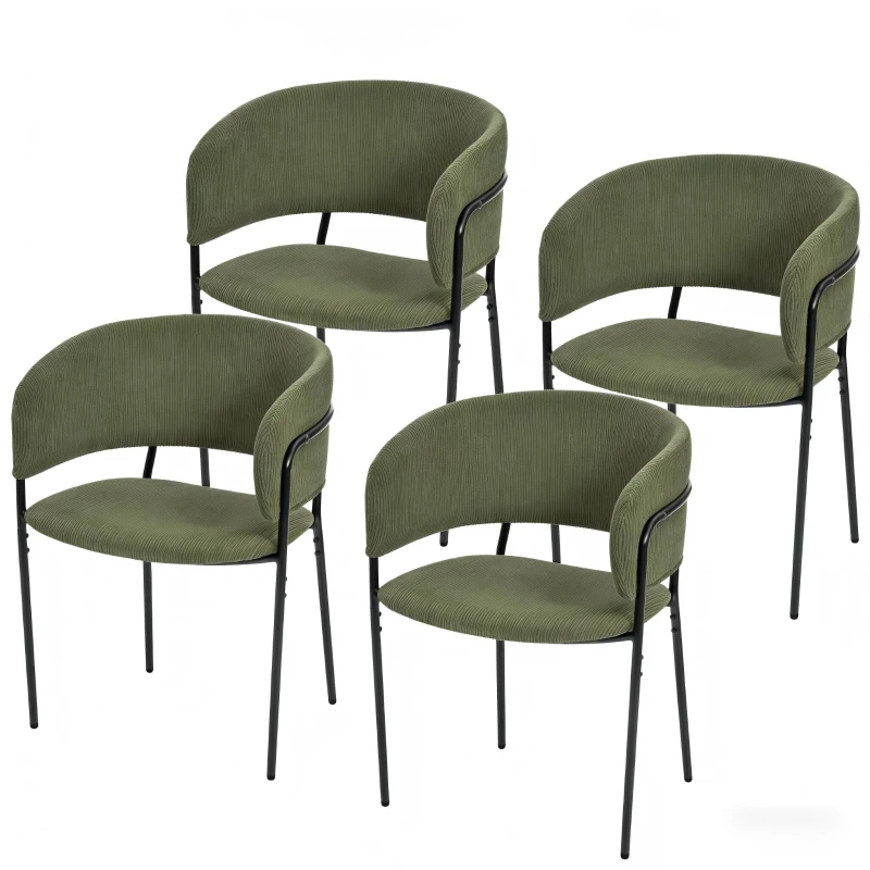 4-Piece Corduroy Side Chair Set with Ergonomic Curved Back, Stylish Lounge Chair Set for Living Room, 30.5" L x 21.5" W x 19.5" H, Green