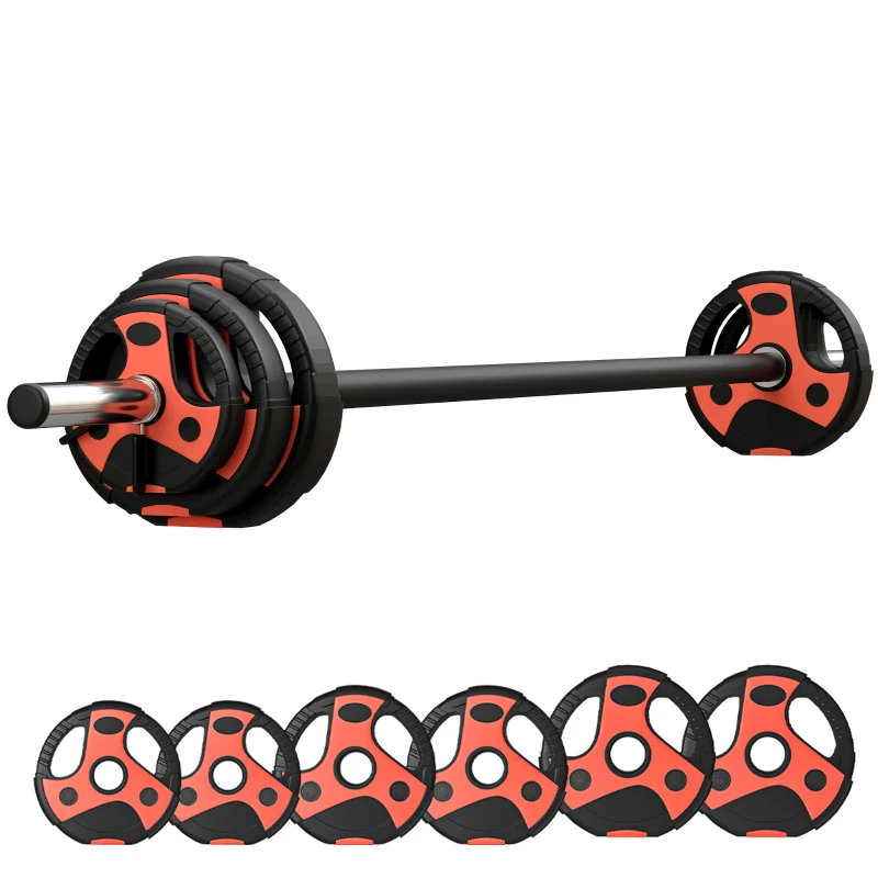 Soozier 44lbs Adjustable Barbell Weight Set, Solid One-Piece Barbell Bar and Weights for Home Gym Weight Lifting Strength Training Exercise, Max Load 110 lbs, Black and Red