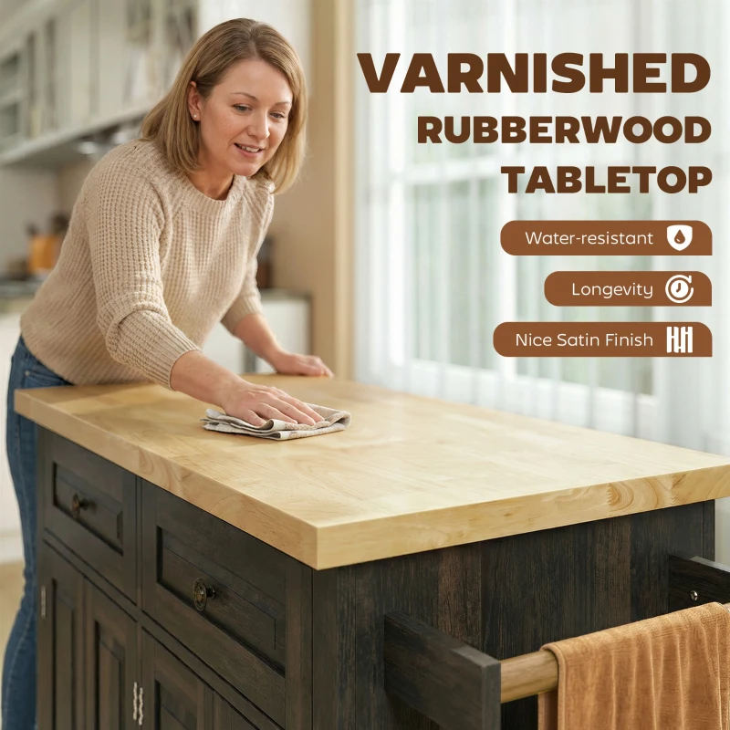 HOMCOM 44" Mobile Kitchen Island Table, Kitchen Island Cart on Wheels with Storage Cabinets, 2 Drawers, Brown