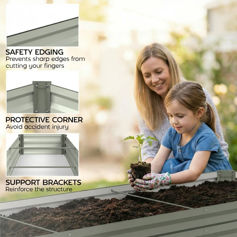 Outsunny 8'x2'x1' Galvanized Raised Bed, Large Elevated Planter Box for Growing Flowers, Herbs and Vegetables, Dark Grey