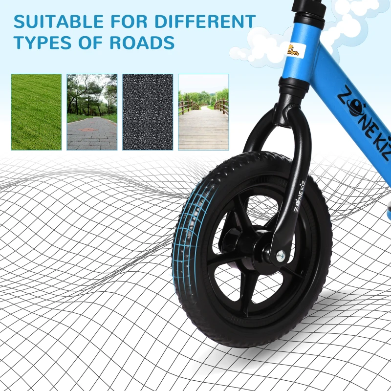 Qaba 12" Kids Balance Bike No Pedal Bicycle Adjustable Seat and Handlebar Training Toddler Bike 3 - 5 Years Blue