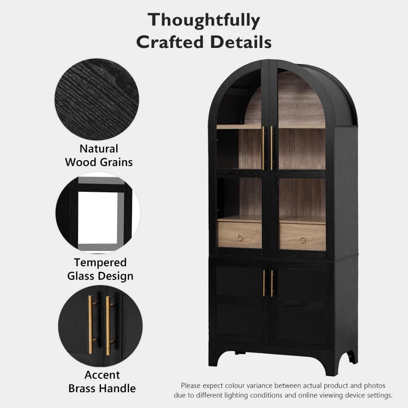 Arched Kitchen Pantry Cabinet with 4-Door Internal Racks, Flexible Storage Cabinet with Adjustable Shelves, 30'' L x 15.5'' W x 71'' H, Black