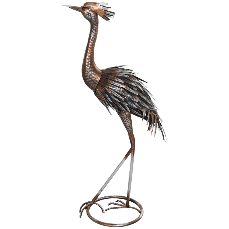 Outsunny Garden Statue Heron Standing Lawn Sculpture Statue Ornament with Stakes for Lawn 12.2"W x 7.1"D x 28"H Silver Tone