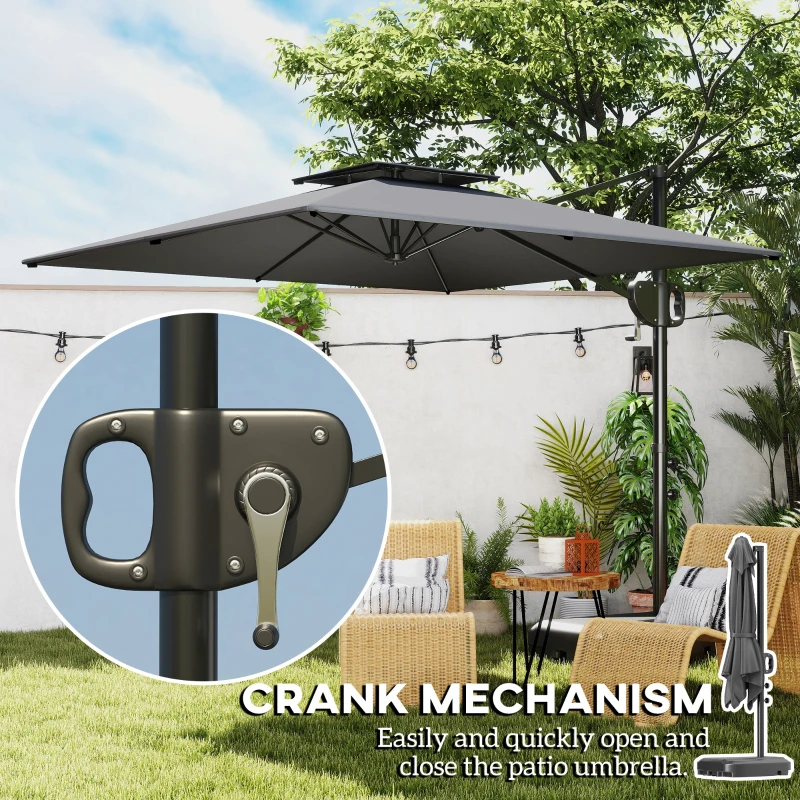 Outsunny Square Cantilever Patio Umbrella, Double Top Patio Hanging Offset Umbrella with Crank & Tilt, 8' x 9', Dark Grey