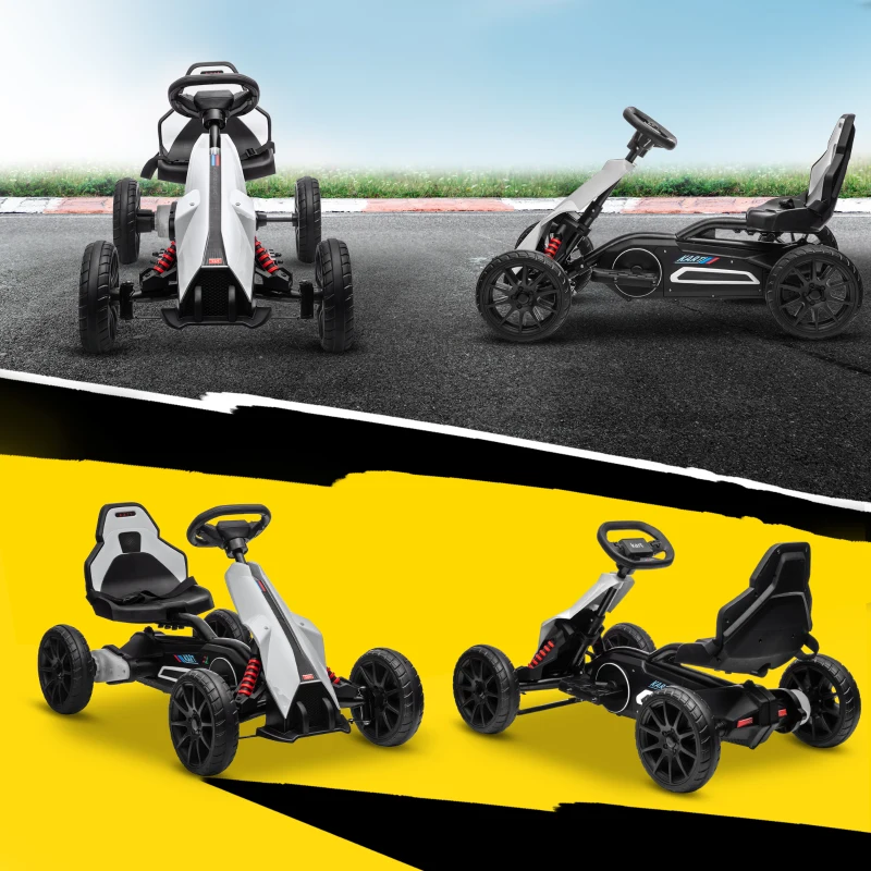 Aosom 12V Electric Go Kart for Kids w/ Adjustable Speed, White