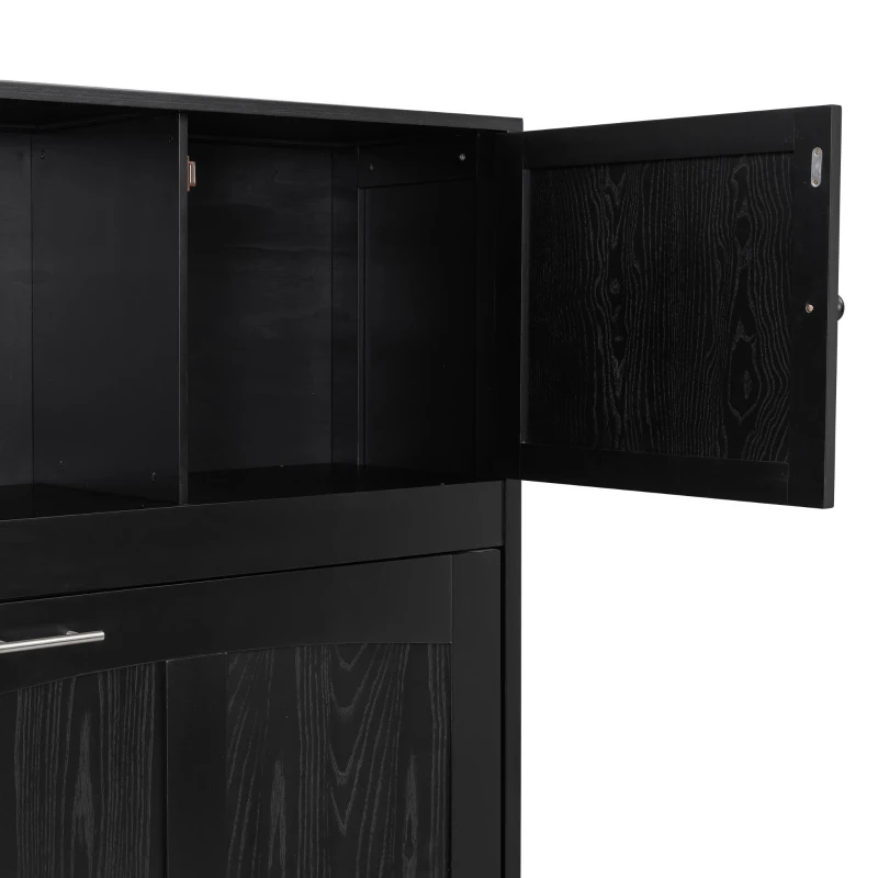 Stylish Murphy Bed with Storage Cabinets and X-Style Accent, Space-Saving Wall Bed with MDF Construction, 88" L x 67" W x 88.5" H, Black