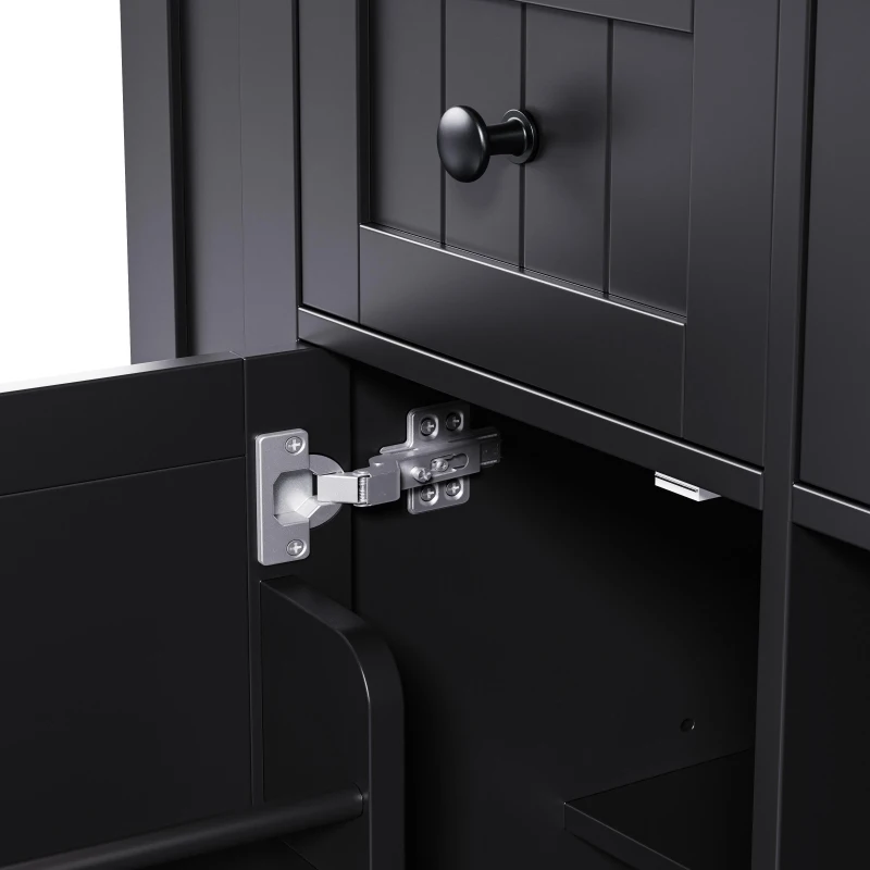 Versatile Kitchen Island with Adjustable Shelves & Drop Leaf, Rolling Kitchen Cart with 5 Hidden Casters, 53'' L x 29.5'' W x 36.5'' H, Black