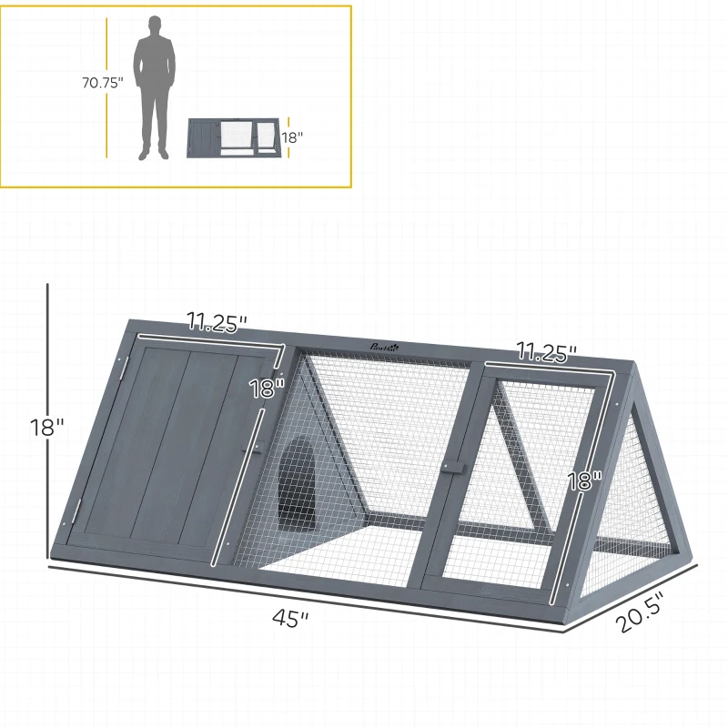 PawHut Rabbit Hutch, Wooden Guinea Pig Hutch with Run and Doors, Outdoor Triangle Bunny House for Rabbits,Duck and Chicken