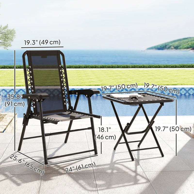 Outsunny 3 Pieces Patio Bistro Set, Outdoor Folding Table and Chairs Set, Metal Patio Furniture Set with Cup Holders