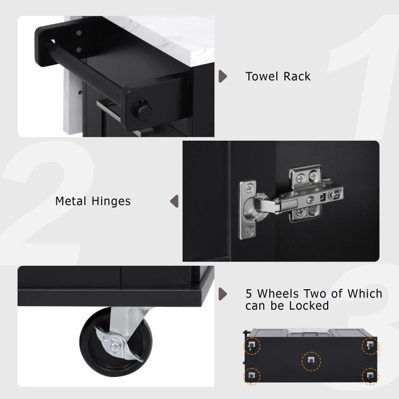 Versatile Kitchen Island with 2-Tier Pull-Out Organizer & 5 Casters, Rolling Kitchen Cart with Drop Leaf, 50.5'' L x 26.5'' W x 35.5'' H, Black