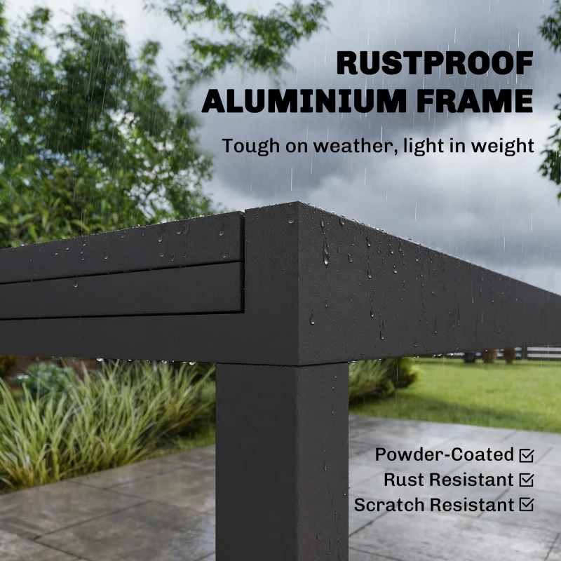 Outsunny Aluminum Expandable Outdoor Dining Table with Tempered Glass Tabletop and Aluminum Frame, for Garden, Backyard, Black