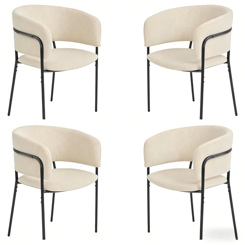4-Piece Corduroy Side Chair Set with Ergonomic Curved Back, Modern Lounge Chair Set for Living Room, 30.5" L x 21.5" W x 19.5" H, Beige