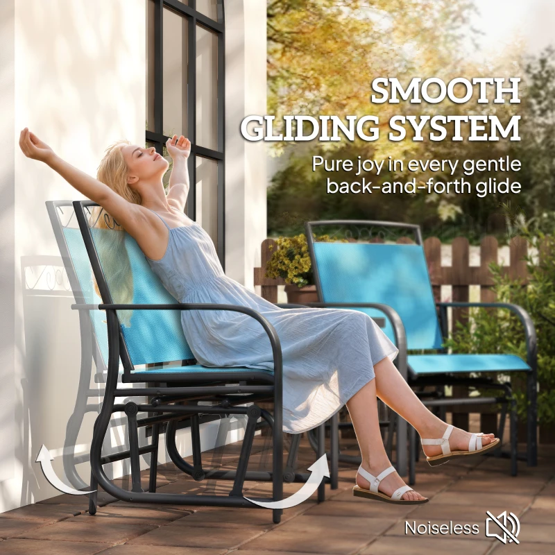 Outsunny Outdoor Glider Chairs with Coffee Table, Patio 2-Seat Rocking Chair Swing with Breathable Sling for Backyard, Blue