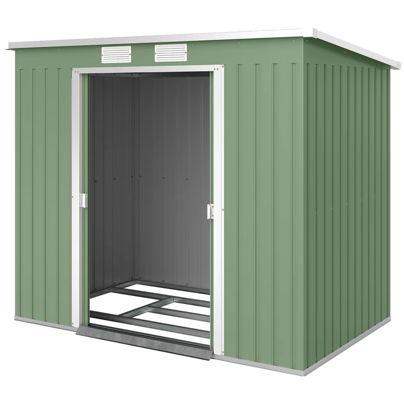 Outsunny 7' x 4' Galvanised Steel Garden Shed, with Foundation Kit - Green