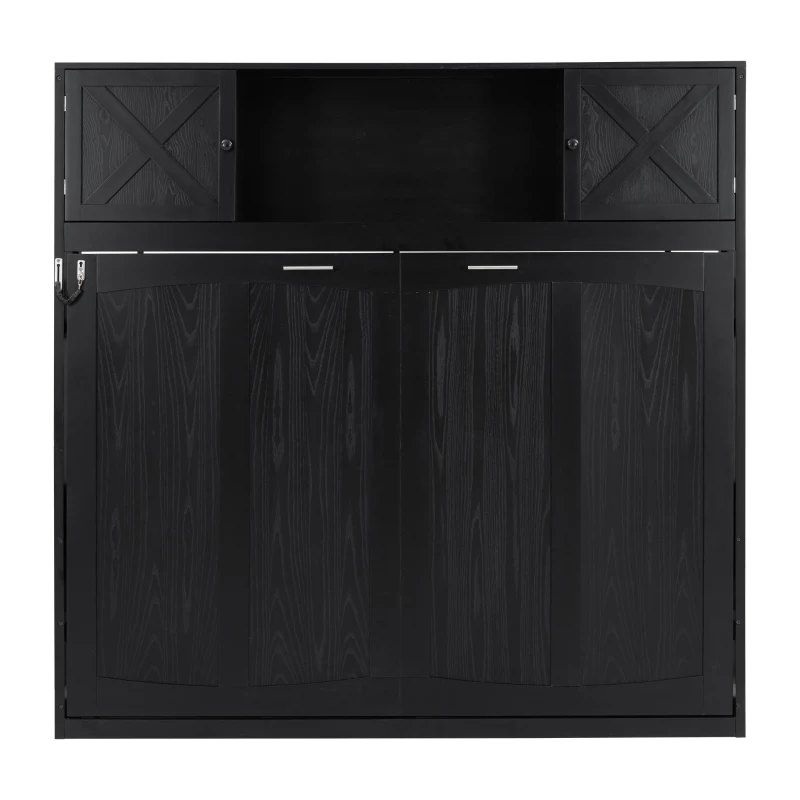 Stylish Murphy Bed with Storage Cabinets and X-Style Accent, Space-Saving Wall Bed with MDF Construction, 88" L x 67" W x 88.5" H, Black