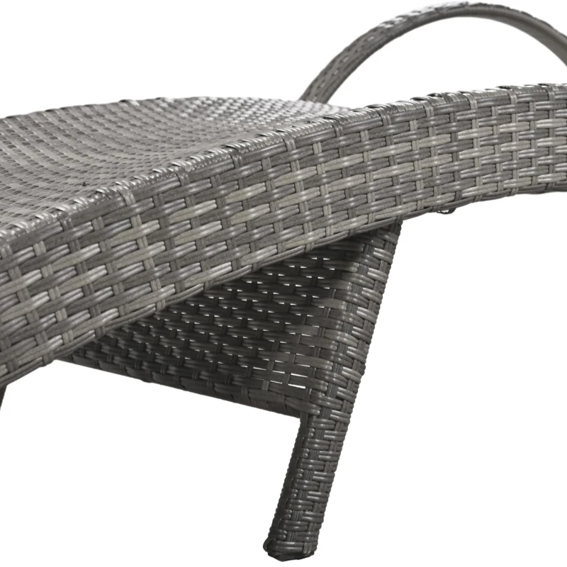 Set of 2 Outdoor Wicker Chaise Lounge with Adjustable Backrest, Ergonomic Recliners with Pull-Out Side Table, 80'' L x 27'' W x 36'' H, Grey