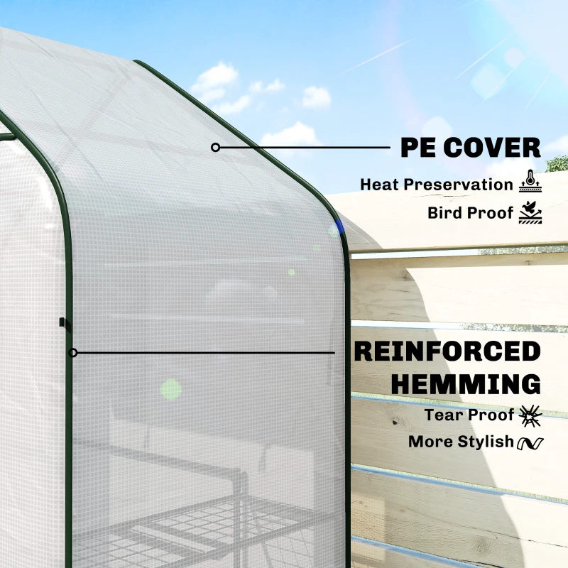 Outsunny Greenhouse for Outdoors, Portable Greenhouse with 6 Shelves, UV-Resistant PE Cover, Roll-Up Door, White