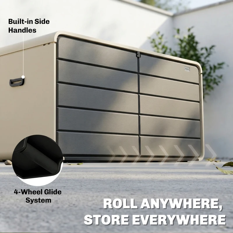 Outsunny Outdoor Storage Box with Lockable Lid, HDPE Garden Deck Box with Wheels 757 L