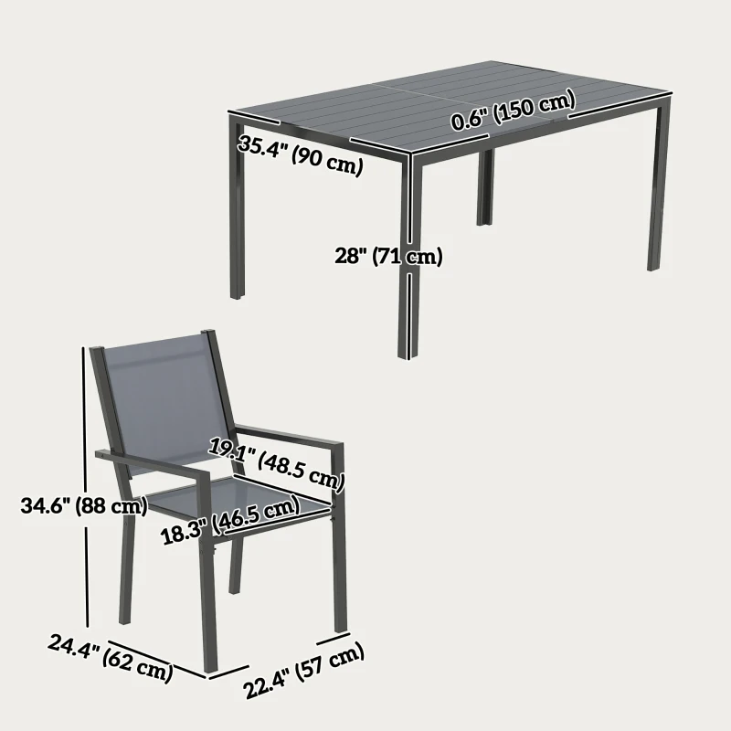 Outsunny 7 Piece Outdoor Dining Set with 6 Stackable Chairs, Rectangle Table, WPC Slatted Top, Rust-Resistant Steel Frame