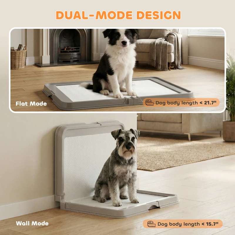 PawHut Pee Pad Holder Foldable Dog Litter Box with 3 Disposable Pads, 33.9" x 24.4", Gray