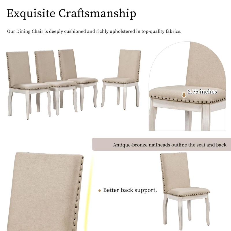 Farmhouse Dining Set with Upholstered High-Back Chairs, Sturdy Side Chair Set for Living Room, 58" L x 42" W x 30" H, Beige+Off White+Walnut