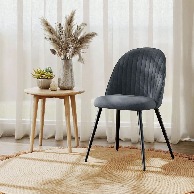 HOMCOM Set of 4 Modern Dining Chairs, Velvet Upholstered Kitchen Chairs with Steel Legs for Living Room, Dark Grey