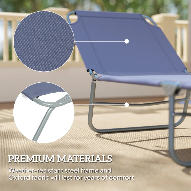 Outsunny Folding Outdoor Lounge Chair Reclining Tanning Chair with Breathable Mesh Fabric for Patio Garden Pool, Navy Blue