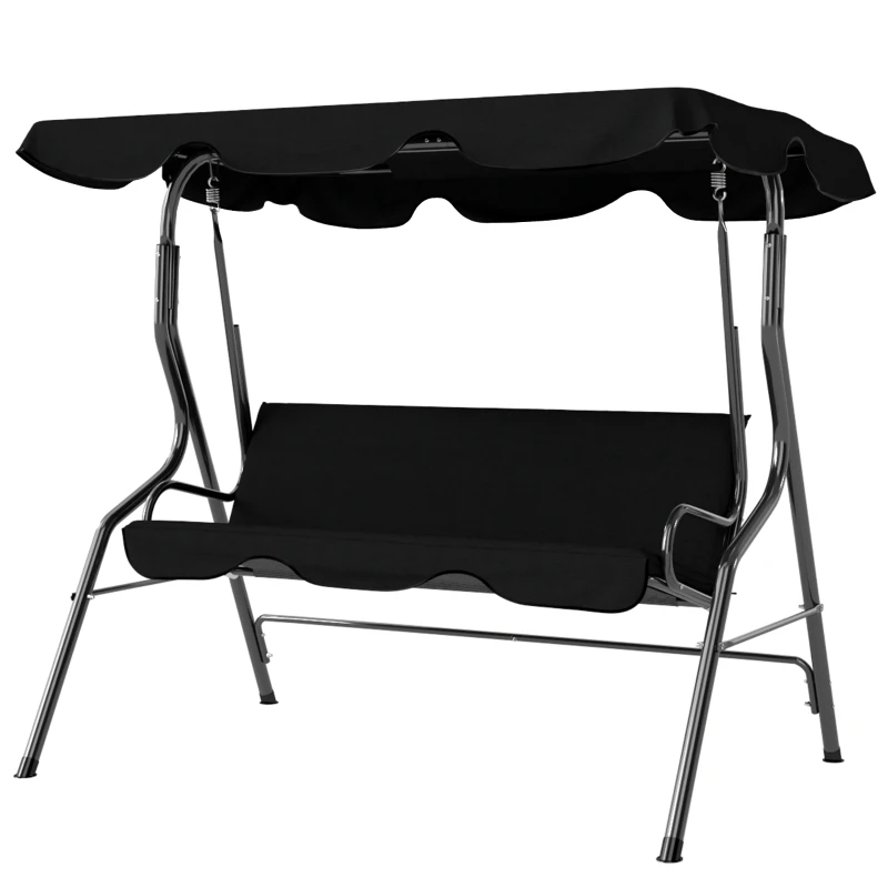Outsunny Outdoor Porch Swing with Adjustable Canopy, 3-Seater Patio Swing Chair with Cushion, Black