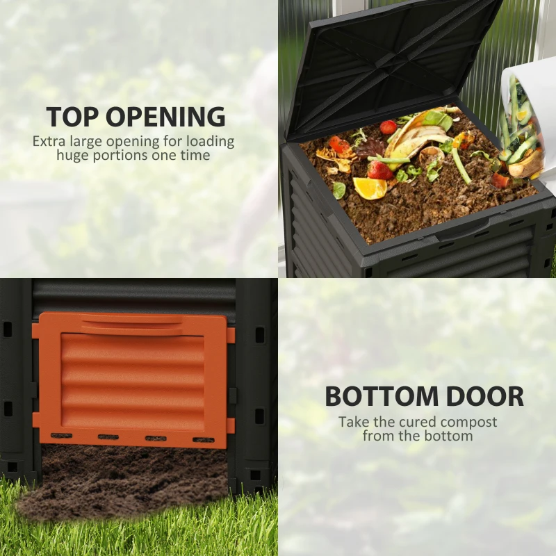 Outsunny Garden Compost Bin 80 Gallon Outdoor Large Capacity Composter Fast Create Fertile Soil Aerating Box, Orange