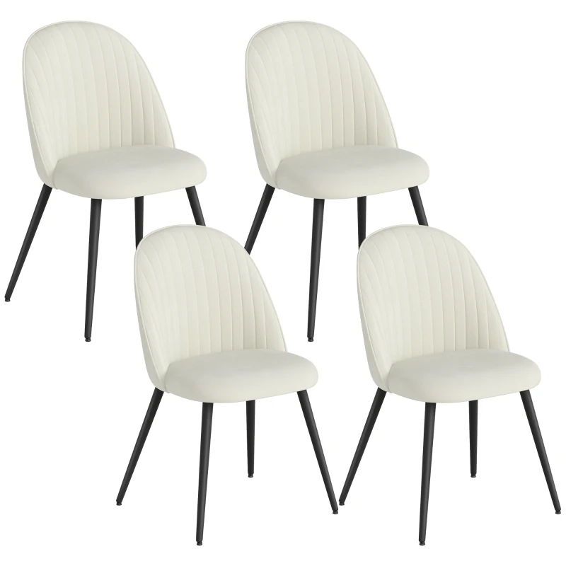 HOMCOM Set of 4 Modern Dining Chairs, Velvet Upholstered Kitchen Chairs with Steel Legs for Living Room, Cream White