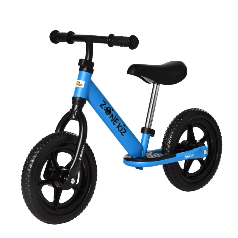 Qaba 12" Kids Balance Bike No Pedal Bicycle Adjustable Seat and Handlebar Training Toddler Bike 3 - 5 Years Blue