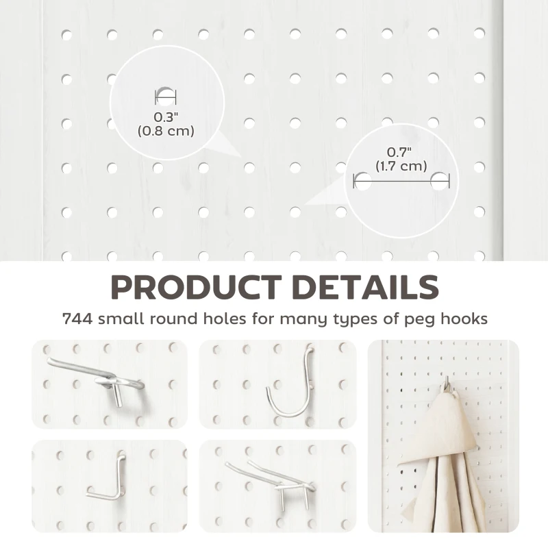 HOMCOM 5.6 Ft. Tall 4-Panel Room Divider, Pegboard Panel Folding Privacy Screen, Partition Wall Divider for Bedroom, White