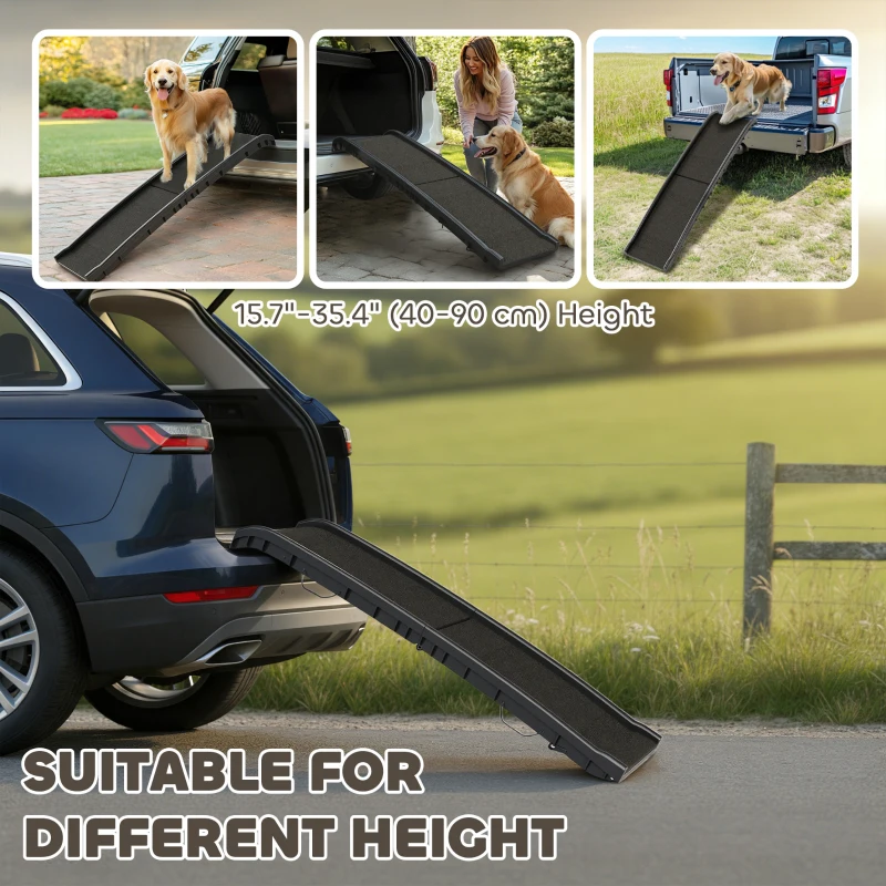 PawHut 61 Inches Folding Pet Ramp with Frosted Surface, Raised Side Rails, for Cars, SUVs