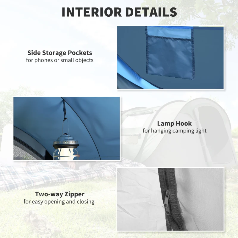 Outsunny 4 Person Camping Tent, Easy Pop Up Tent with Doors, Windows and Carry Bag, Automatic Setup Tent for Hiking, Blue