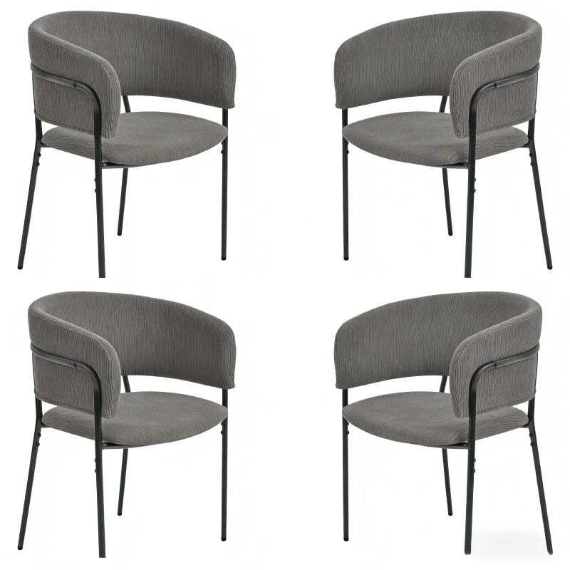 4-Piece Corduroy Side Chair Set with Ergonomic Curved Back, Modern Lounge Chair Set for Living Room, 30.5" L x 21.5" W x 19.5" H, Grey