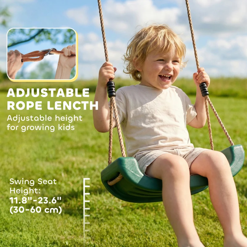 Qaba Wood Swing Set, Outdoor Playset with Slide, 2 Swings, Rock Wall and Covered Upper Deck, Kids Outdoor Playground