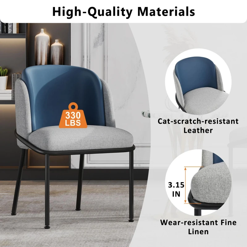 Set of 6 Minimalist Dining Chairs with Ergonomic Contoured Back, Comfortable Chairs for Living Spaces, 21.5'' L x 21.5'' W x 33.5'' H, Blue+Grey