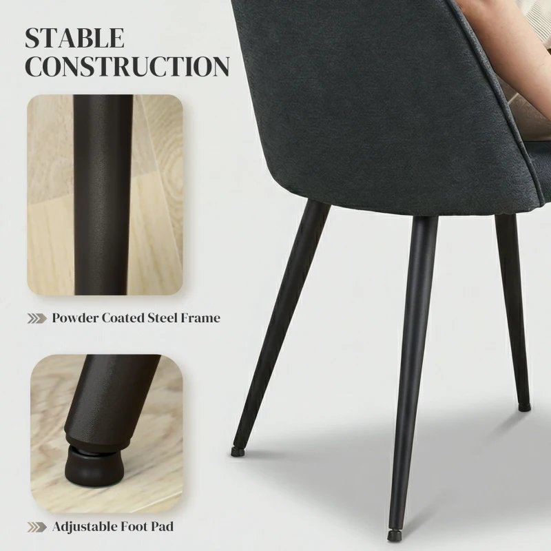 HOMCOM Set of 4 Modern Dining Chairs, Velvet Upholstered Kitchen Chairs with Steel Legs for Living Room, Dark Grey