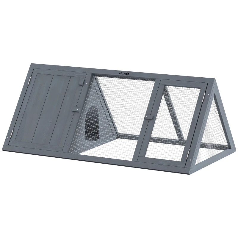PawHut Rabbit Hutch, Wooden Guinea Pig Hutch with Run and Doors, Outdoor Triangle Bunny House for Rabbits,Duck and Chicken