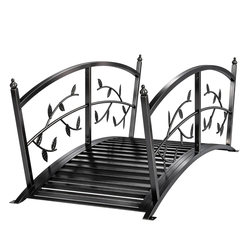 Outsunny 4 FT Metal Garden Bridge with Safety Railings, Outdoor Pond Bridge, Arch Decorative Footbridge for Creek Stream