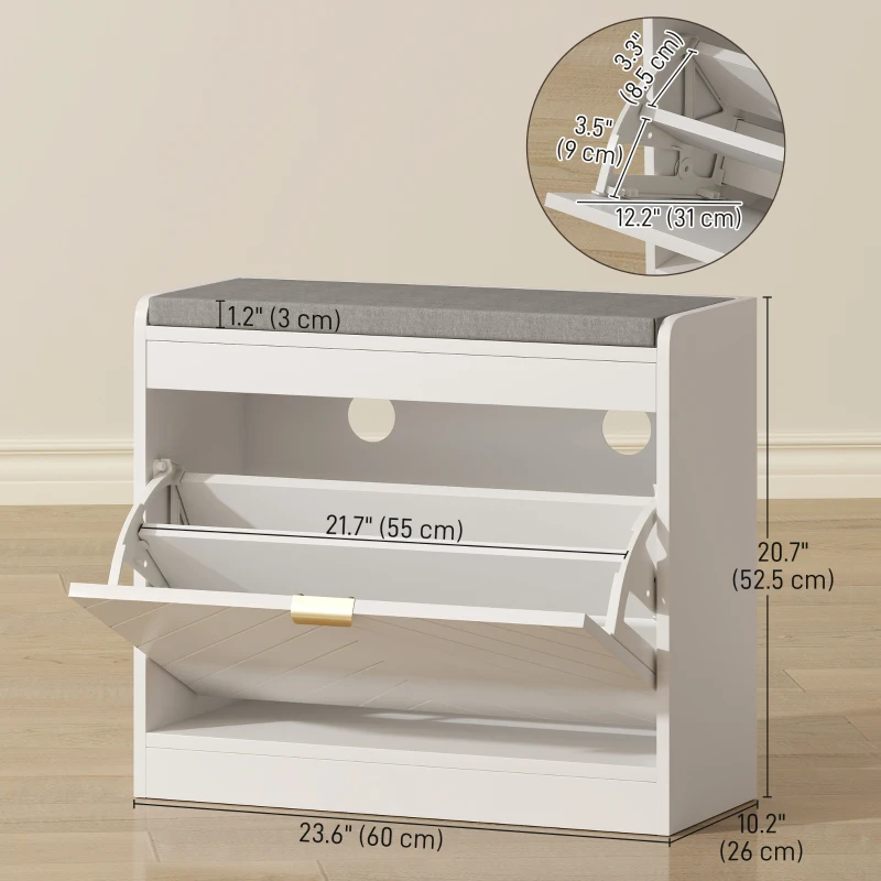 HOMCOM Shoe Storage with Seat, Upholstered Hallway Bench, Shoe Bench with Flip Drawer and Vent for 5 Pairs of Shoes