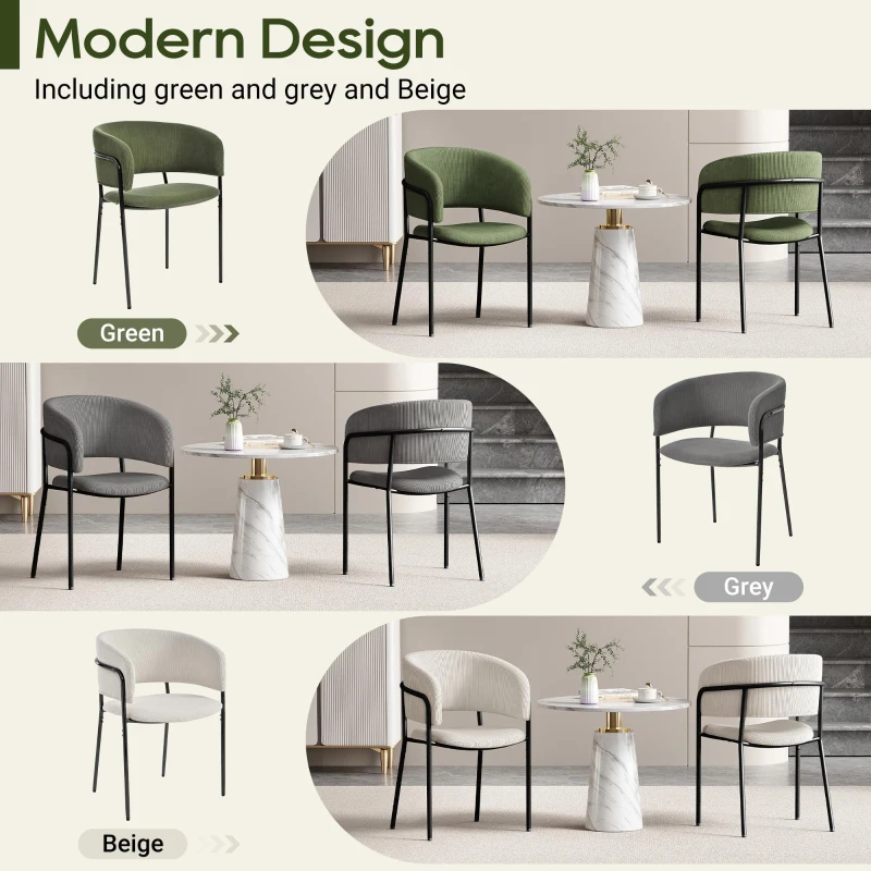 4-Piece Corduroy Side Chair Set with Ergonomic Curved Back, Stylish Lounge Chair Set for Living Room, 30.5" L x 21.5" W x 19.5" H, Green