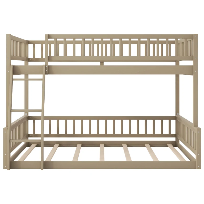 Convertible Full XL Over Queen Bunk Bed with Space-Saving Ladder, Stylish Loft Bed with Solid Wood Slats, 84" L x 62.5" W x 58.5" H, Walnut