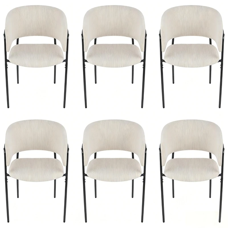 6-Piece Corduroy Side Chair Set with Ergonomic Curved Back, Modern Lounge Chair Set for Living Room, 30.5" L x 21.5" W x 19.5" H, Beige