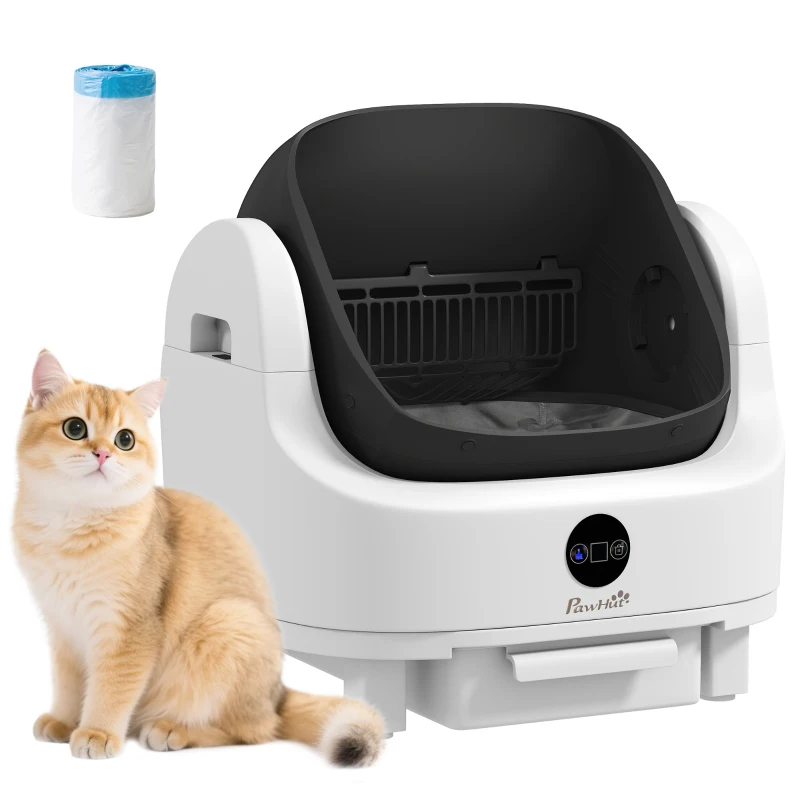 PawHut Open-Top Self Cleaning Cat Litter Box, Automatic Cat Litter Box with Integrated Safety Protection
